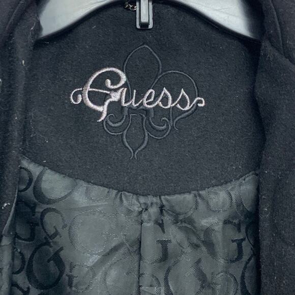 Guess Womens Small Long Sleeve Full Zip Wool Blend Button Up Hooded Long Coat - Picture 5 of 7